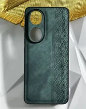 Чехол кожаный на Honor 90 / Чехол на Хонор 90 с защитой камеры, геометрия, зеленый
